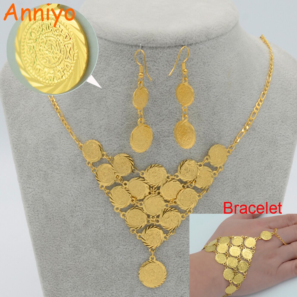 Anniyo Frauen Münze einstellen Schmuck Halskette/Ohrring/Armbinde Gold Farbe Schmuck Arabisch/Afrikanische/Mittleren Östlichen Beste großes
