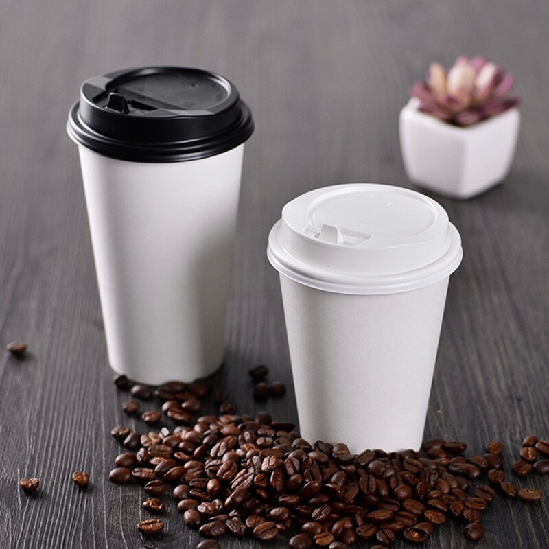50 stücke weiß einweg kaffee tasse 8 unzen 250ml kleine verdickt papier tasse heißes getränk zum mitnehmen verpackung tasse mit deckel