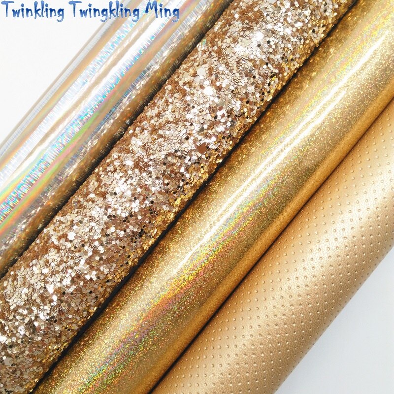 Gold klobig funkeln Leder, Streifen Synthetische Leder, Schillernden funkeln Faux leder 21x29CM Funkelnden Ming KM460