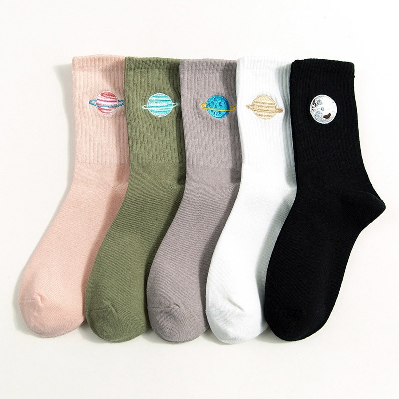 Lange Socken Koreanische Frauen Stil Herbst Niedlichen Japanischen Harajuku Frau Socken Kawaii Mädchen Socken Planeten Magie Reihe Stickerei