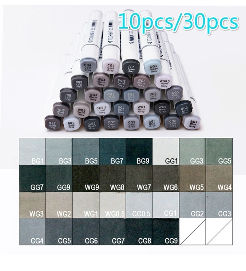 10/30 farben Graustufen Kunst Marker Kuli Doppel-beendet Skizze Marker Alkohol Tinte Auf Wasserbasis neutral Grau TöNe Kunst Liefert