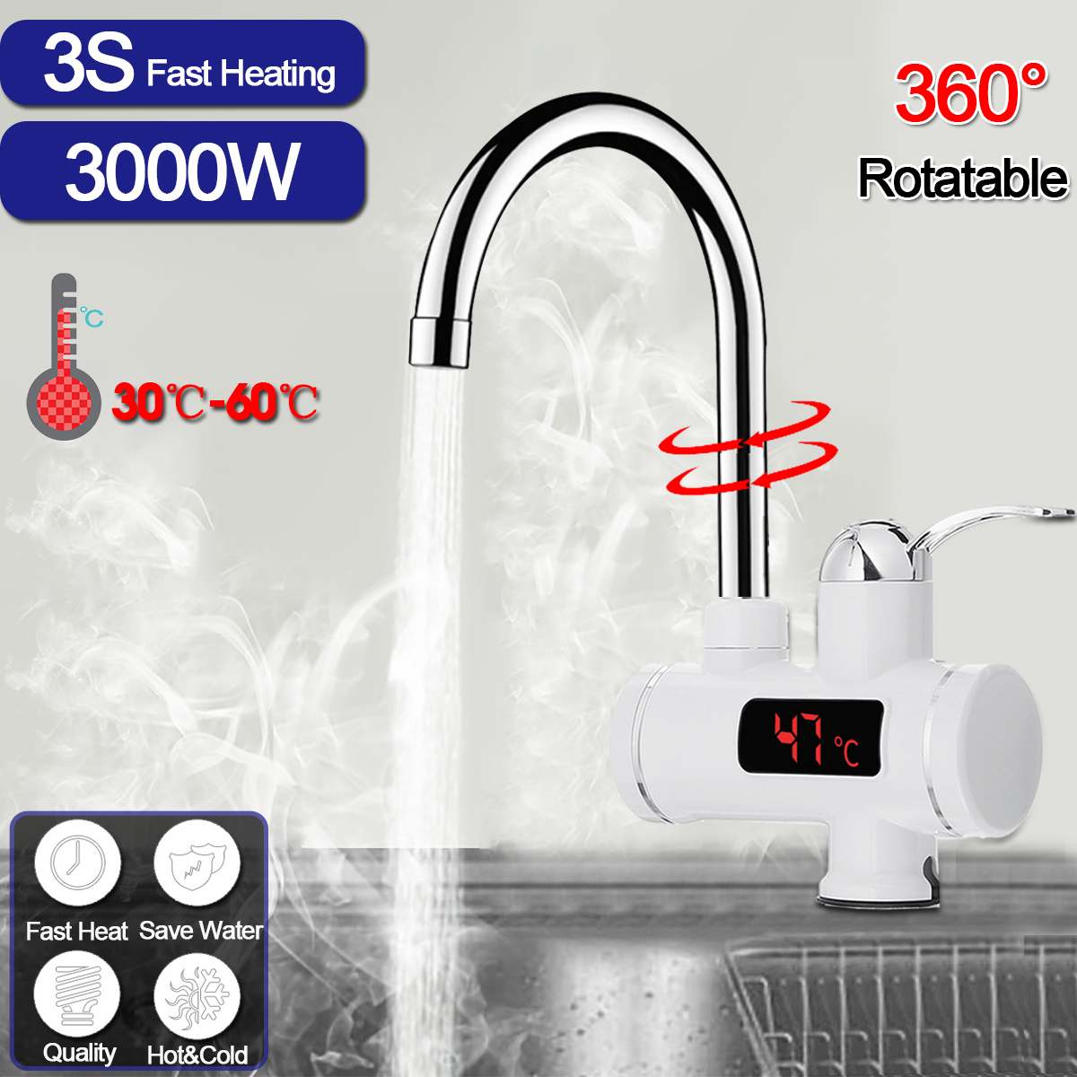 220V Tankless sofortig Elektrische Wasser Heizung Temperatur Anzeige Wasser Heizung Küche Heißer 3000W Wasser Heizung mit LED EU stecker