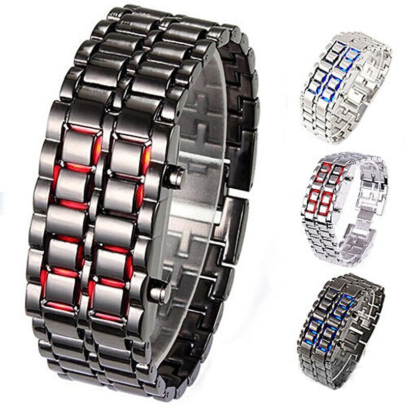 Lava Eisen Samurai herren Uhr Luxus Edelstahl Band LED Uhren Männer Sport Elektronische Uhr LED Digital Uhr reloj hombre