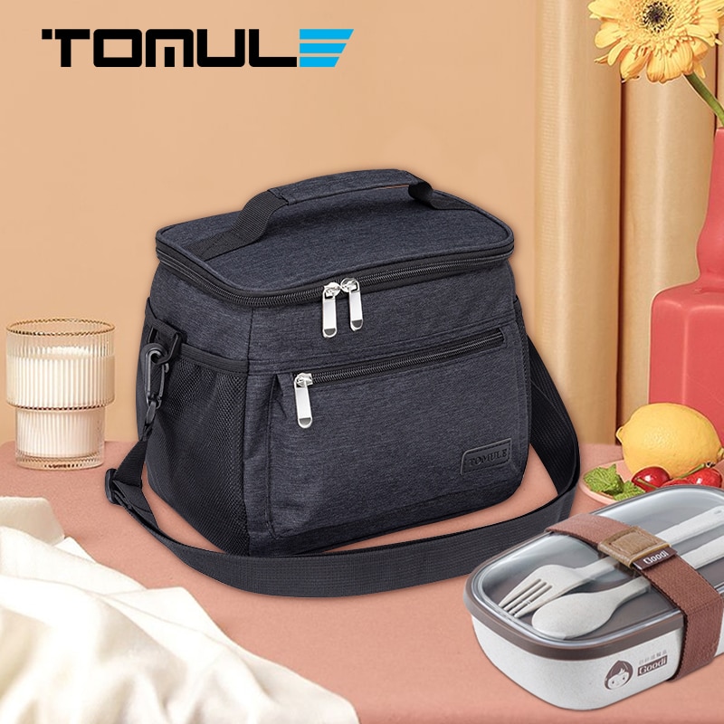 Tomule Thermische Mittagessen Tasche für Frauen freundlicher Männer Kühler Taschen Picknick Tragbare Taschen Wasserdicht Isolierte Pack Schwarz