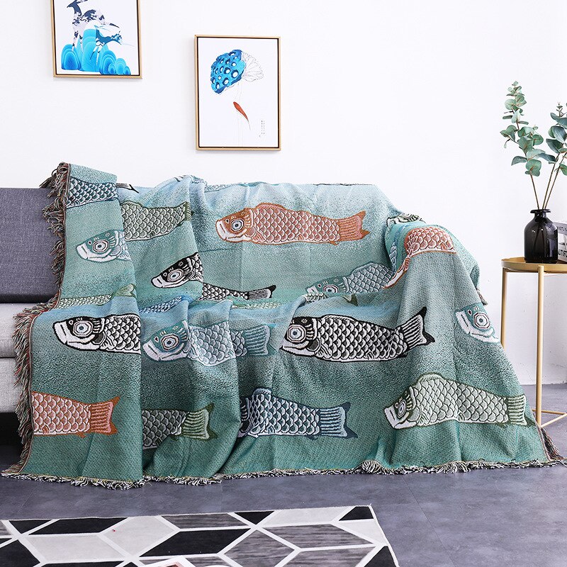 Fisch aufbringen Sofa Abdeckung Bett Decke Wohnkultur Wurf Decke für Bett Decke Böhmen Multi-funktion Sofa Quaste Decke