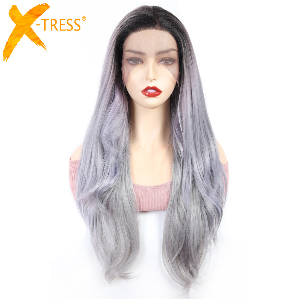 Ombre Braun Dunkle Wurzel Synthetische Spitze Vorne Perücke X-tresse Gerade Haar Spitze Perücken Für Frauen Natürliche Haaransatz Freies Teil Cosplay perücke