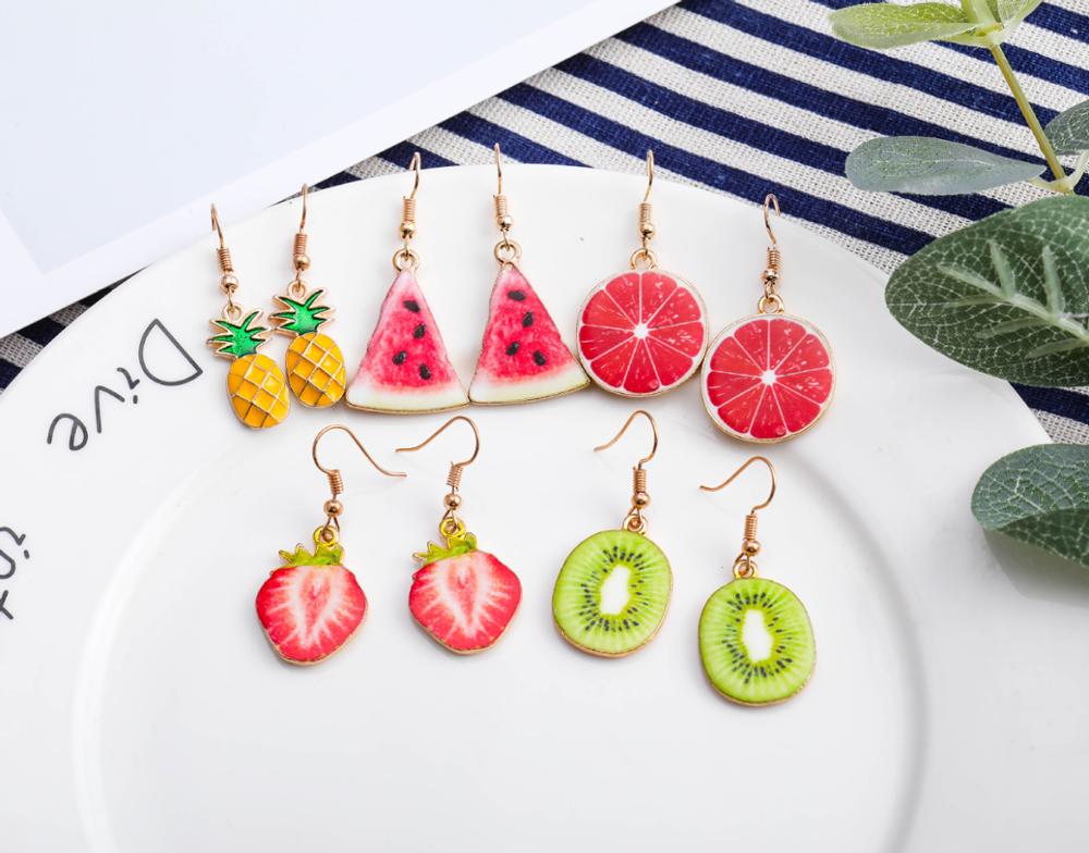 Korea Neue Nette Obst Dame Ohrringe Erdbeere Kiefer Apfel Tomaten Kiwi Orange Gurke Drachen Apfel Kiefer Apfel Mädchen Obst Ohrringe