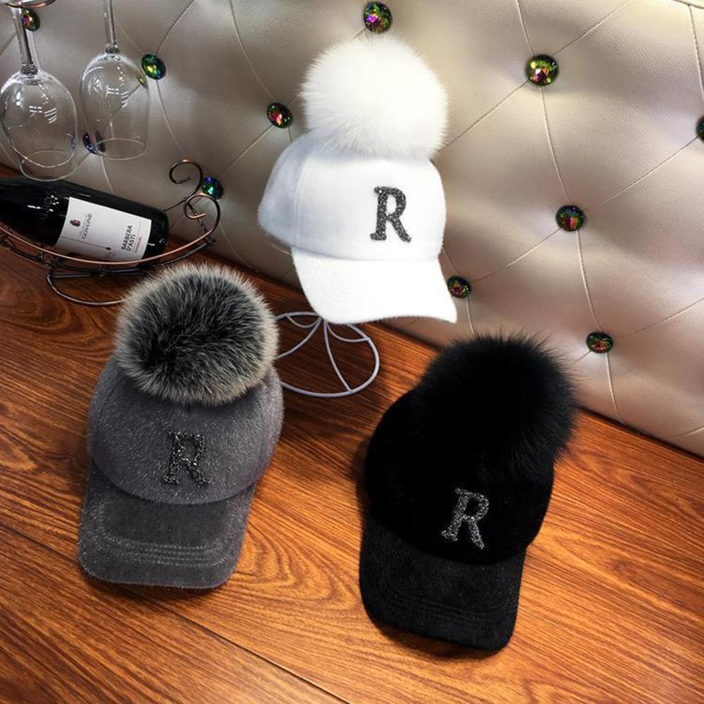 Plüsch Strass R knapp Kappe Winter warm Verdicken Feste Baseball lässig Frauen Sport Frauen Hütte Kappe Hütte M3D4