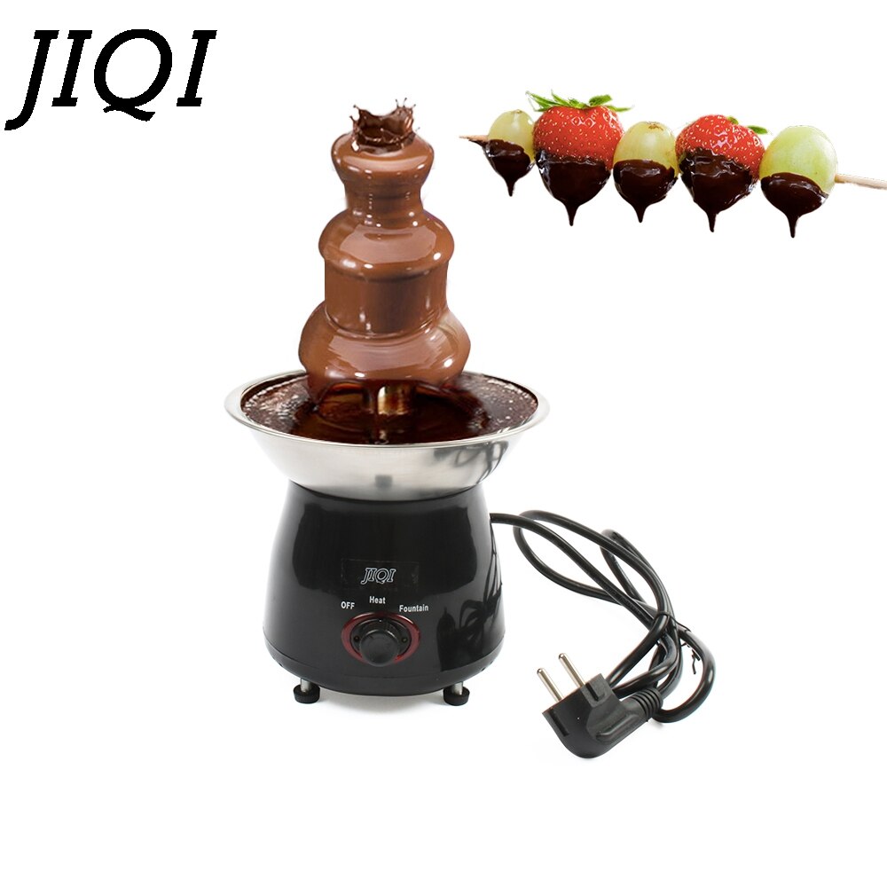 JIQI DIY 3 Ebenen Schokolade Brunnen Mini edelstahl Schokolade Schmelzen Heizung Fondue Wasserfall Maschine Hochzeit Geburtstag Party