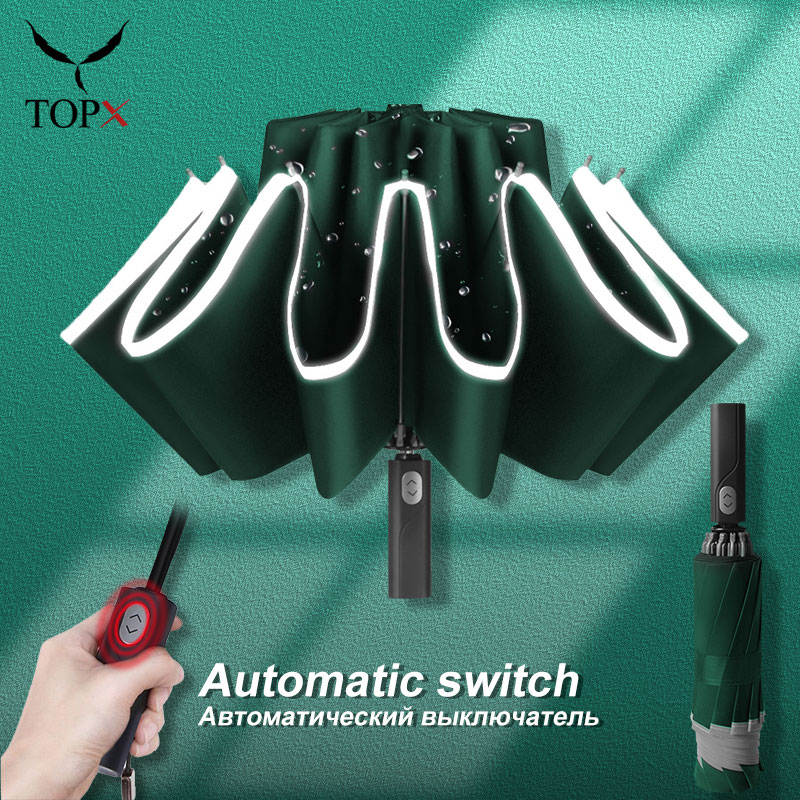 Winddicht Automatische Klapp Invertiert Regenschirm 10 Rippen Tragbare umkehren Regenschirme Mit Reflektierende Streifen Regenschirm Regen Frauen