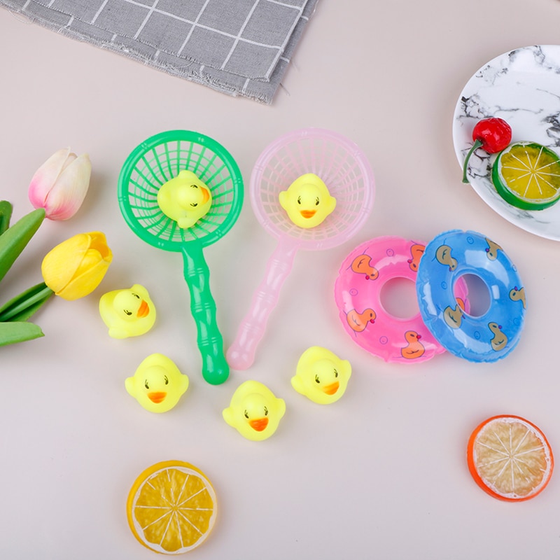 5 Teile/satz Mini Baby freundlicher Schlecht Spielzeug Nette Gummi Ente Fischernetz Dusche Spiele Spielzeug