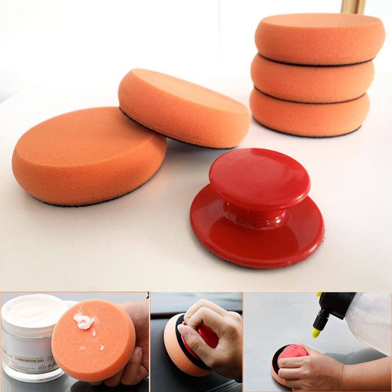 6 teile/satz 4 zoll Auto Wachs waschen Polieren Pad Schwamm Reinigung Schaum Bausatz Frottee Tuch Mikrofaser Applikator Pad Greifer Griff Auto-Styling