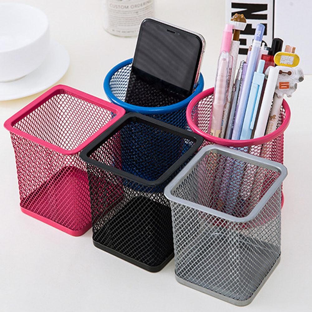 10cm Gittergewebe Metall Stift Bleistift Pinsel Topf Halfter Lagerung Container Büro Schreibtisch Veranstalter Büro Lagerung Bleistift Halfter sterben schreibtisch oben