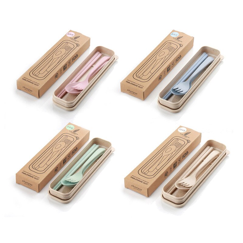 3 Teile/satz Baby Besteck Nizza Weizen Stroh Umweltfreundliche Geschirr Für Camping Picknick Besteck einstellen Tragbare Küche Zubehör