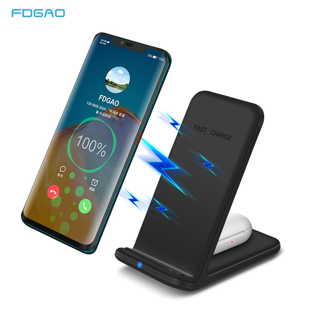 15W 2 in 1 Drahtlose Ladegerät Stehen Für Samsung S20 S10 Knospen Qi Schnelle Ladung Dock Bahnhof für AirPods Profi Für iPhone 11 XS XR X 8