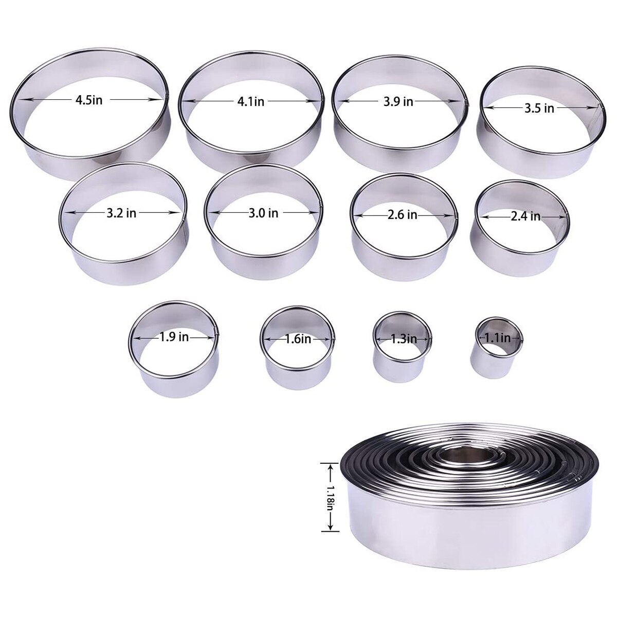 12 Stck Cookie Cutter Runde Gebäck Kuchen bilden 304 Edelstahl doppelseitige Kreis Keks Backen Ringe Dekorieren Backformen