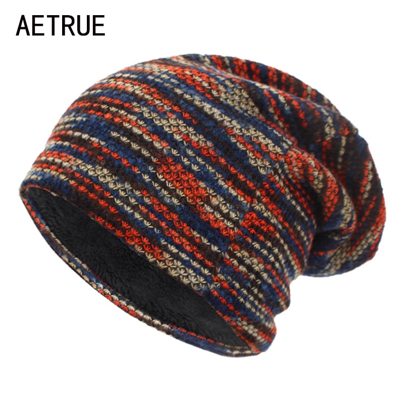 AETRUE Gestrickte Hütte Frauen Skullies Mützen Winter Hüte Für Männer Motorhaube Gestreiften Kappen warm ausgebeult Weichen Weiblichen Wolle Männlichen Mütze Hütte