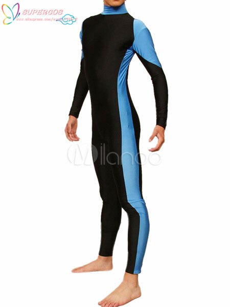 Halloween Karneval Party Schwarz Blau Streifen Spandex Lycra Ganzanzug Zentai Anzug