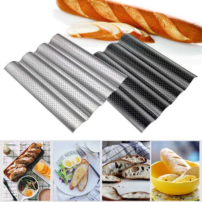 Nonstick Perforierte Französisch Brot Pfanne Laib Backen Schimmel Toast Kochen bilden Toaster Pfanne Cloche Wellen Silber Stahl Tablett #25