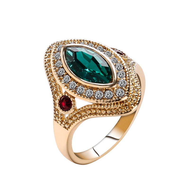 Bohemien Oval Verlobung Ringe Für Frauen Schmuck Gold Ring Weiblichen Jahrgang Grünen Kristall Ring ErkläSprosse Ringe Frauen Damen
