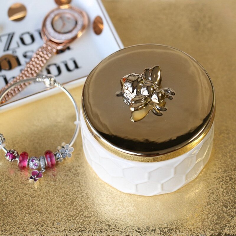 Heimat Büros nordisch stil goldene keramik schmuck Kasten nette bär schmuck lagerung Kasten hochzeit süßigkeiten Kasten Handwerk Ornamente