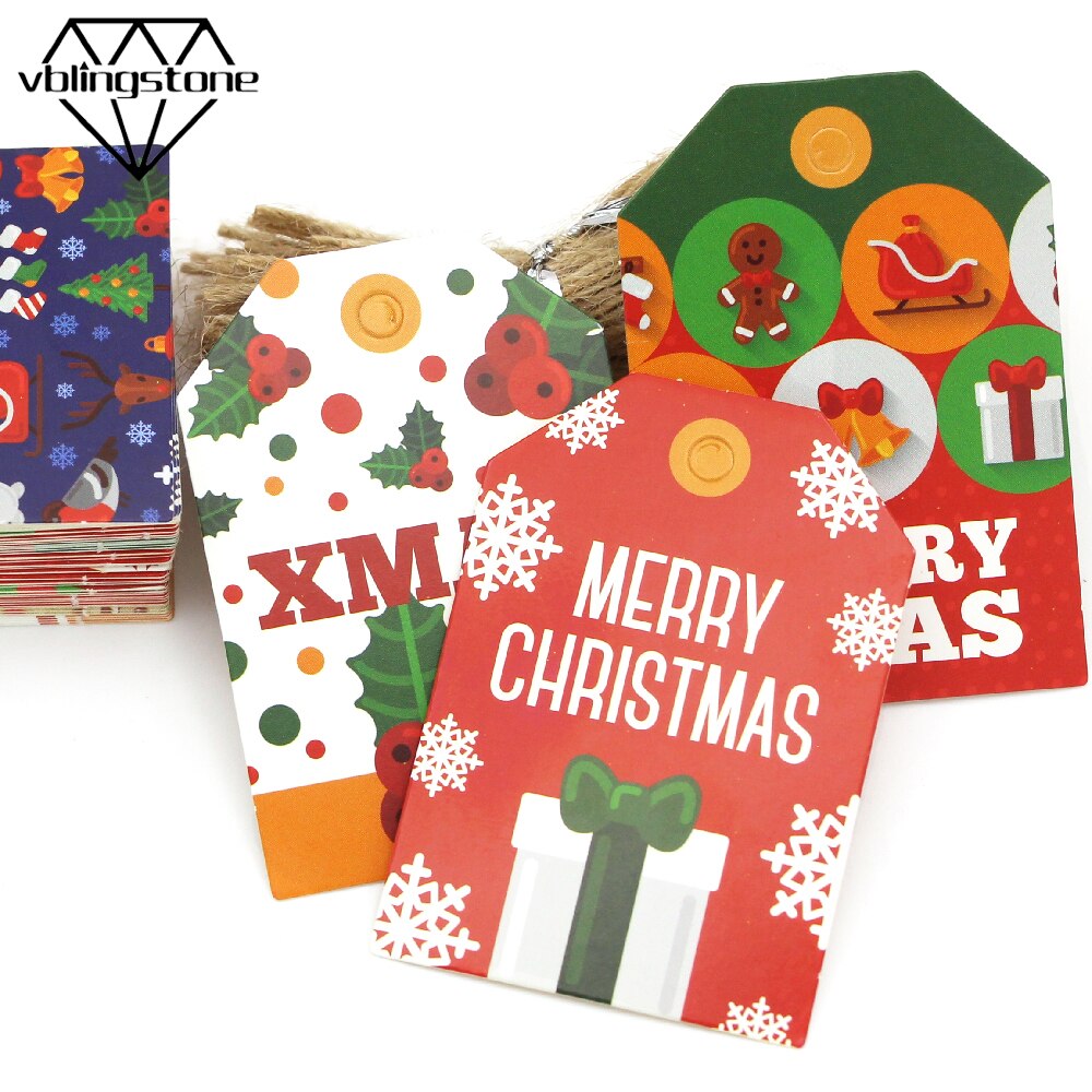 Frohe Weihnachten Etiketten Kraft Papier Stichworte Mit Saiten Hängen Schild Verpackung Etikett Weihnachten Party Dekoration Verpackung Liefert