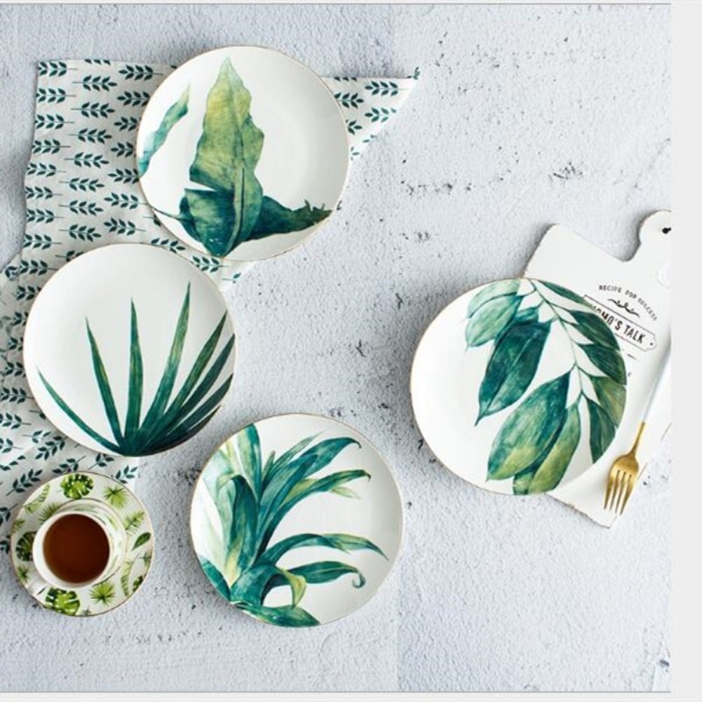 8 zoll Grün Pflanzen Porzellan Erzähler Geschirr Abendessen einstellen Grün Pflanzen Keramik Nachtisch Platte Geschirr Kuchen Platte