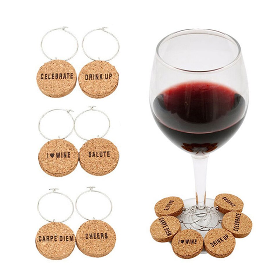 SEAAN 6Stck Wein Glas Markierungen Kork Glas Reize DIY Kelch Wein Glas Ringe mit Kabel Band Getränk Marker Pro Party Ferien