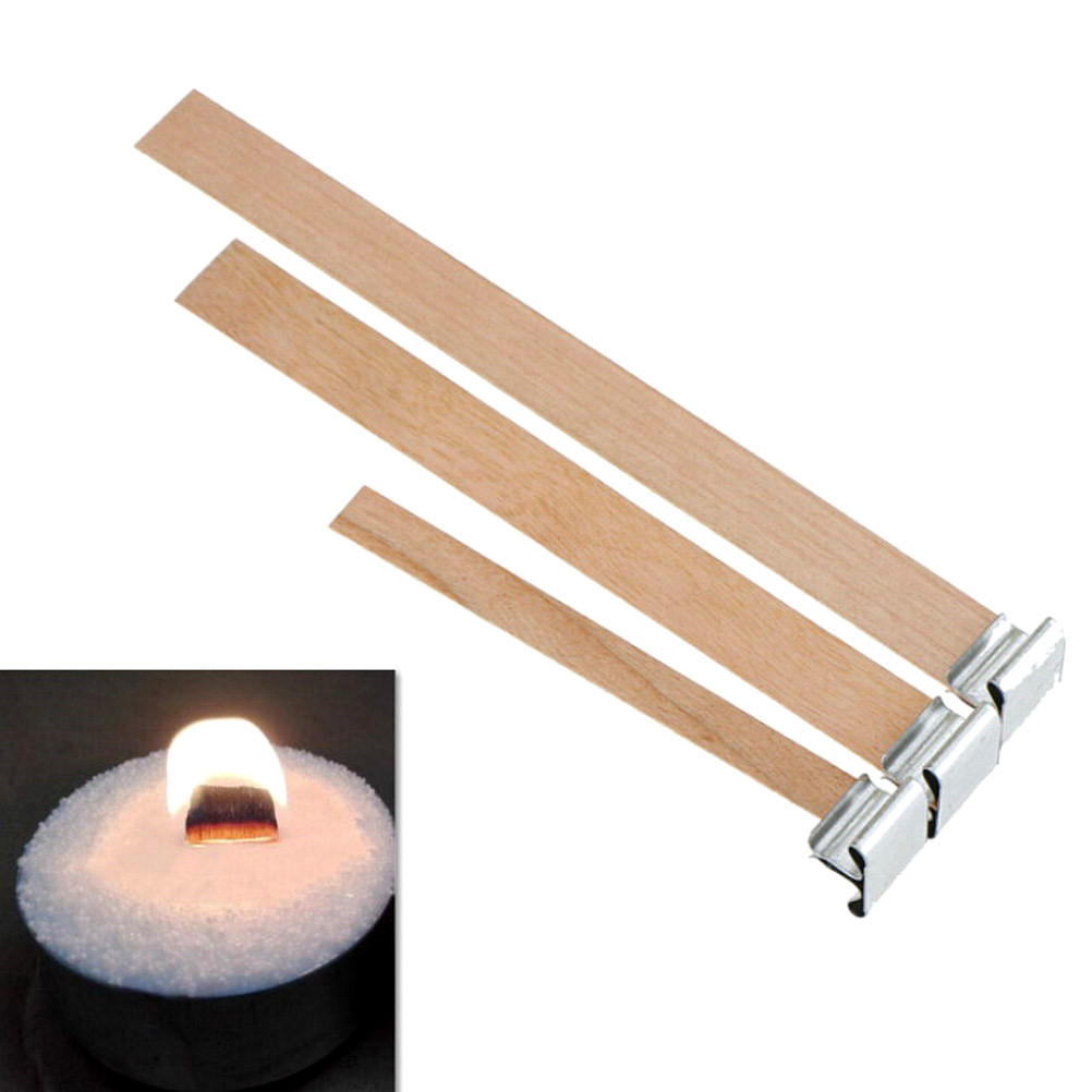 Holz docht + 10x eisen Regal Kerze Holz Docht mit Erhalter Tab Kerze Machen Versorgung 3 Größen 10 teile/los