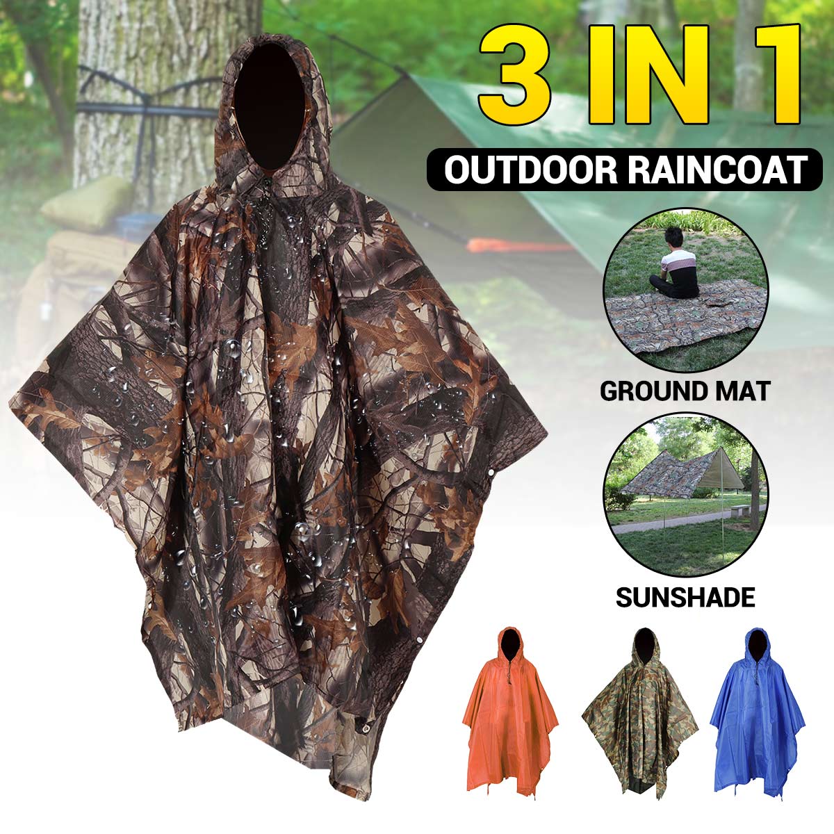 3 in 1 Regenmantel Rucksack Regen Abdeckung Regen Mantel Kapuze Wandern Radfahren Regen Abdeckung Poncho Wasserdichte Zelt draussen Camping Zelt matt