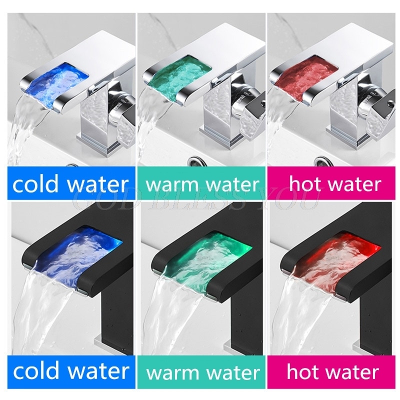Schlecht Wasserfall LED Waschbecken Wasserhahn Glas Wasserfall Durcheinander Becken Wasserhahn Schlecht Mischbatterie Deck Montiert Becken Waschbecken Mischbatterie