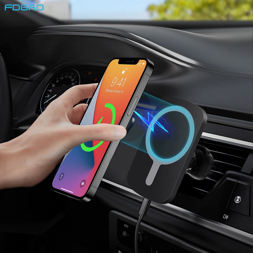 FDGAO 15W Schnelle Drahtlose Auto Ladegerät Stehen Für iPhone 12 Mini 12 Profi Max Magnetische Auto Telefon Halfter Magnet adsorbierbare Auto Montieren