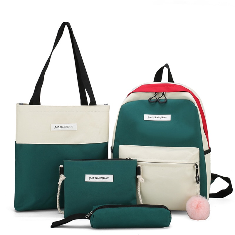 4 einstellen Schule Rucksack Für Teenager Mädchen Studenten Schule Taschen Große Kapazität Gemischt Farbe Leinwand Schul Lässige Schulter Tasche