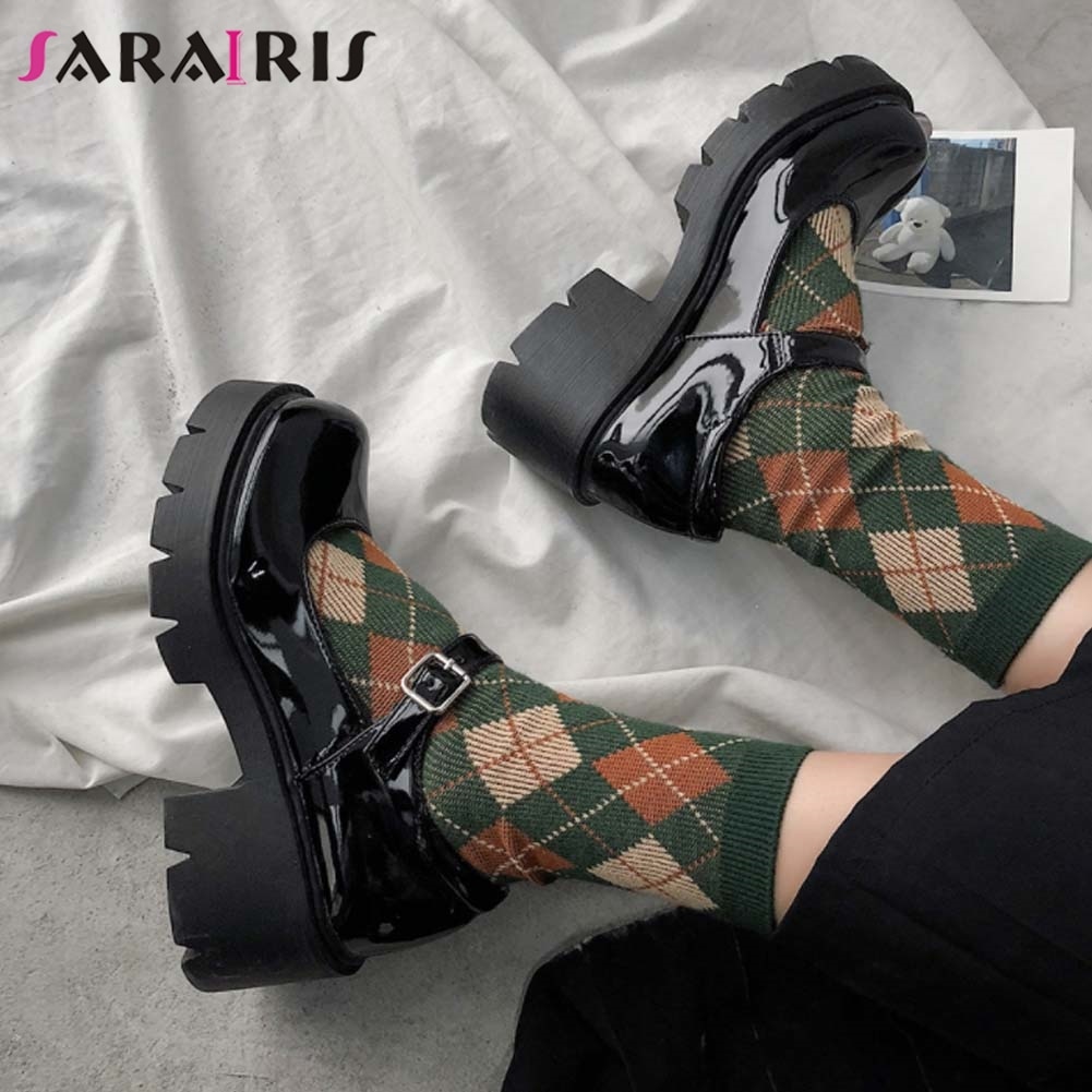 SARAIRIS Marke Damen Hochschule Stil Lolita Pumps seicht Pumps Frauen Plattform klobig hoch Fersen Maria Janes Schuhe Frau