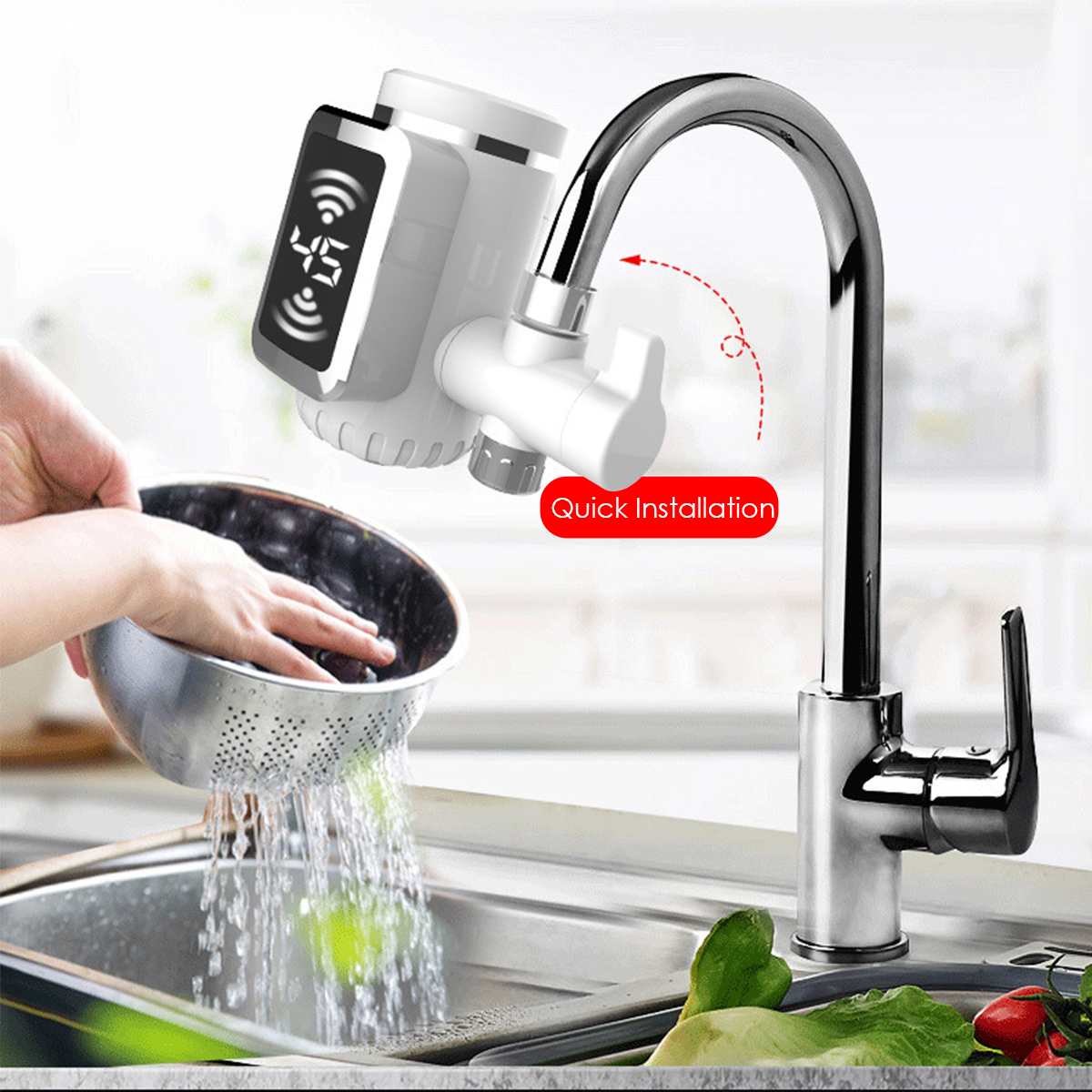 Elektrische Heißer Wasserhahn Wasser Heizung Küche Kalte Heizung Wasserhahn Tankless Digitale Momentanen heiße und kalte Wasserhahn mit Adapter