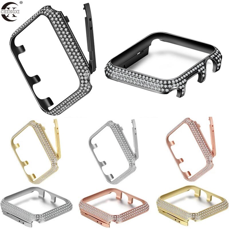 Diamant Uhr Abdeckung für Apfel Uhr fallen 6 SE 5 4 3 2 1 42MM 38MM mit bohrer Schutz Hülse für iWatch 4 3 44MM 40MM Frauen Band