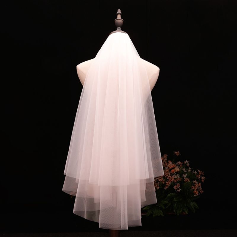 Minimalistischen Einfache 2 Ebene geschichtet Frauen Mädchen Kurze Hochzeit Schleier Elfenbein Weiß Tüll Braut Schleier Hochzeit Zubehör Mit Kamm
