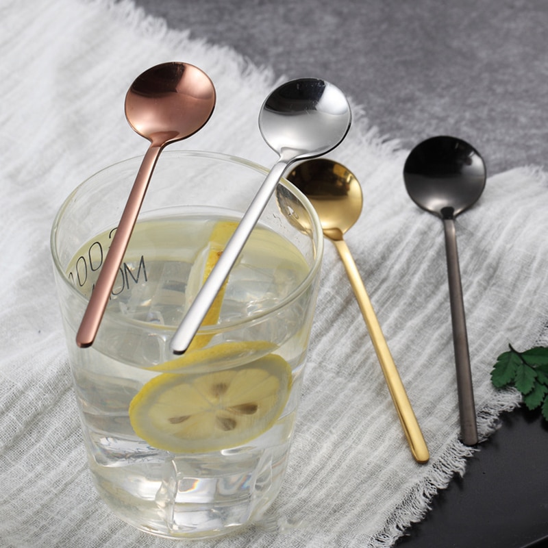 304 Edelstahl Kaffee Löffel Langen Griff 13cm Teelöffel Runde Frühstück Kaffee Milch Suppe Löffel gefrostet Rose Gold Geschirr