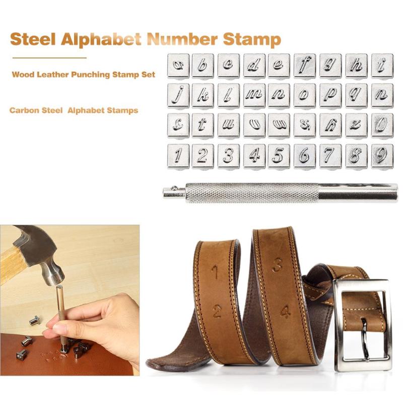 36 stücke Stempel schlagen einstellen Stahl Alphabet Anzahl Briefmarken Werkzeuge für Leder Handwerk Werkzeuge Bausatz