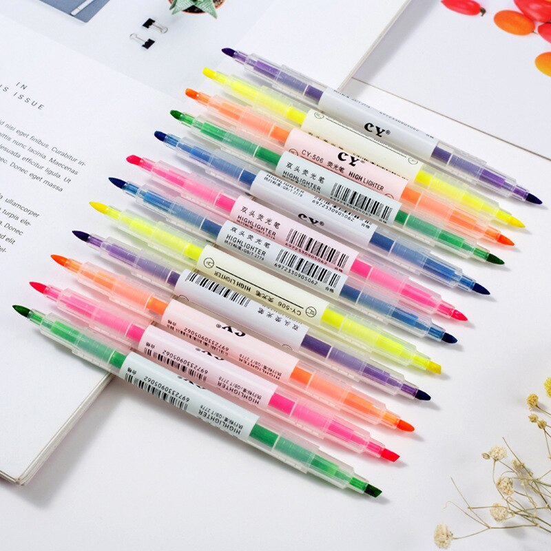 6 stücke/setMarkers Stift Mildliner Textmarker Stifte leicht Liner Doppel geleitet Fluoreszierende Stift Nette Kunst Zeichnung markieren Stift Schreibwaren