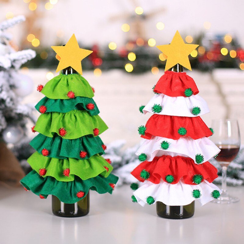 Weihnachten Baum Wein Flasche Staub Abdeckung Noel Weihnachten Dekoration für Startseite Abendessen Tisch Wein Flasche Dekorative Abdeckung Neue Jahr