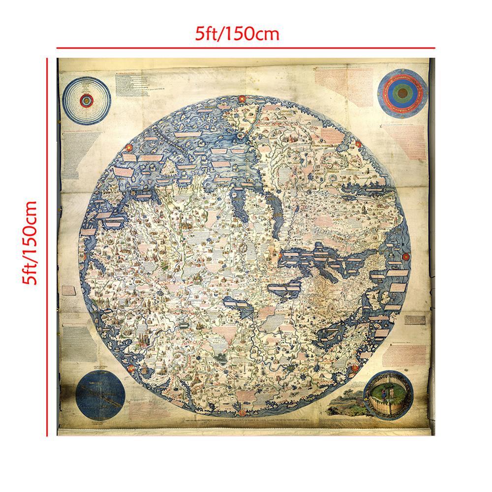 Mittelalterlichen Asien und Europa Karte 150x150cm Jahrgang vlies Wasserdicht Dekorative Karte
