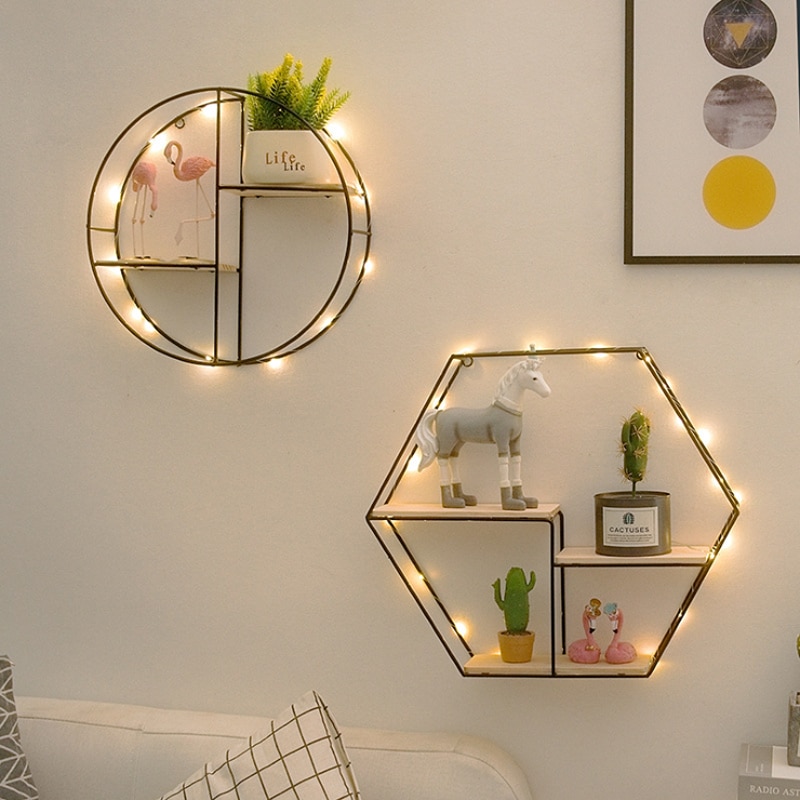 nordisch Eisen Hexagonalen Gitter Zauberstab Regal Gestell Zauberstab Hängen Geometrische Zauberstab Dekoration Wohnzimmer Regal Innen Dekorative