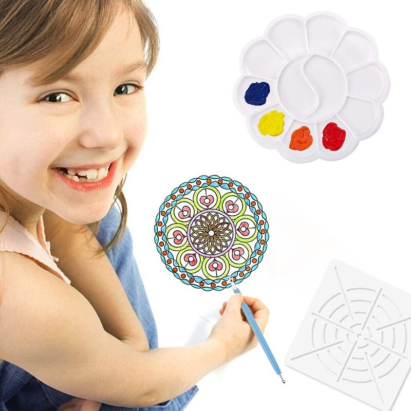 19Stck Mandala Punktierung Werkzeuge einstellen Stift Punktierung Werkzeuge Mandala Schablone Ball Stift Farbe Tablett für Malerei Felsen Zeichnung