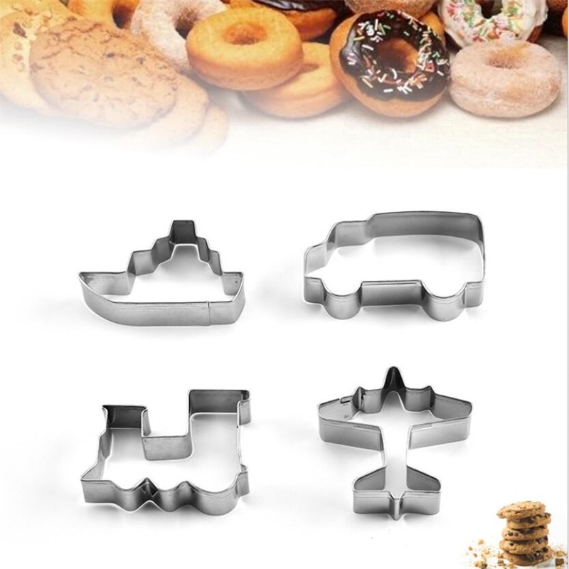 4 stücke Fahrzeug Cookie Cutter Edelstahl schneiden Süßigkeit Keks Schimmel Kochen Werkzeug Auto Zug Schiff Gebäck Kuchen Fondant Schneider Schimmel