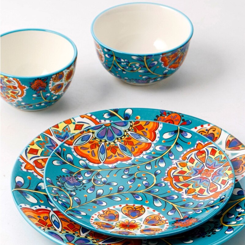 1 stücke Keramik Geschirr Böhmischen Stil Runde Blumen Knochen China 6/8/10 Zoll Platte Schüssel Schüssel Haushalt Küche Liefert Geschirr