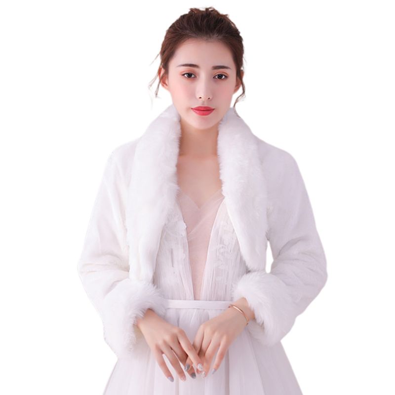 Frauen Winter Lange Hülse Abgerundetem Saum Kurze Jacke zucken Verdicken Plüsch Hochzeit Braut Warme Schal wickelt Kap für Abendkleid kleid