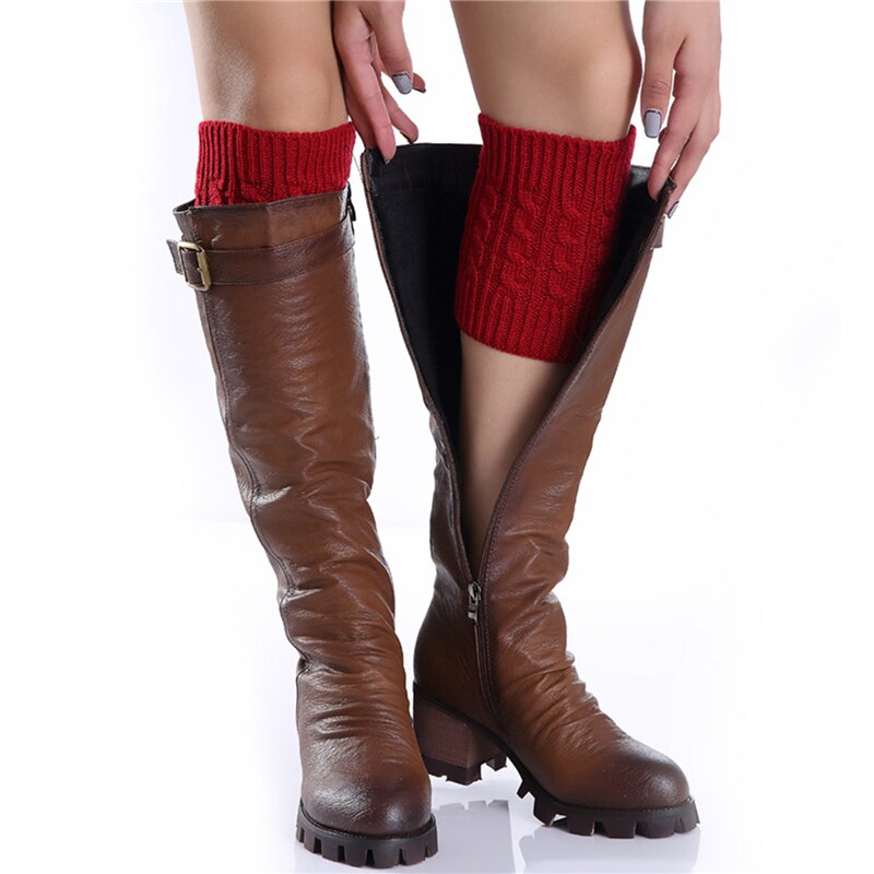 1 paar Winter Dicke Warme Gestrickte Bein Wärmer Socken Stiefel Abdeckung Streifen Für Frauen Spitze strecken Stiefel Bein Bündchen Stiefel socken