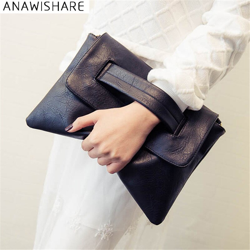 ANAWISHARE Frauen Lederhandtaschen Tageskupplungen Taschen Schwarz Crossbody Bote Taschen Damen Umschlag Abend Party Taschen
