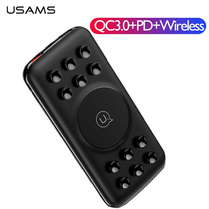 USAMS Energie QC3.0 PD Drahtlose Ladegerät 10000mAh Saugnapf Adsorption Energie Bank Schnelle Ladung für iPhone xiaomi mi Huawei